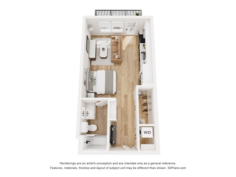 Floor plan for studio, 1 bath, 480 sqft